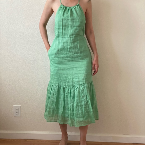 Banana Republic Maxi Dress Spring Green Sleveless Tie Waist Lined Cotton Dress - Picture 4 of 4